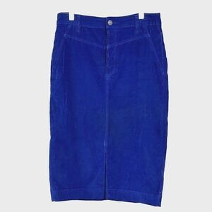 Free People WTF Womens Corduroy Pencil Skirt Blue Sz 27‎ Split Front Knee Winter
